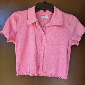 NWOT Jolie & Joy Crop Knit Polo Top PL Bubble Gum Pink